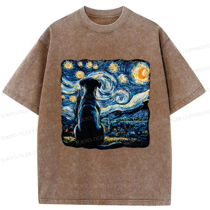 Tokyo-Tiger Starry Night Dog Washed T-Shirt