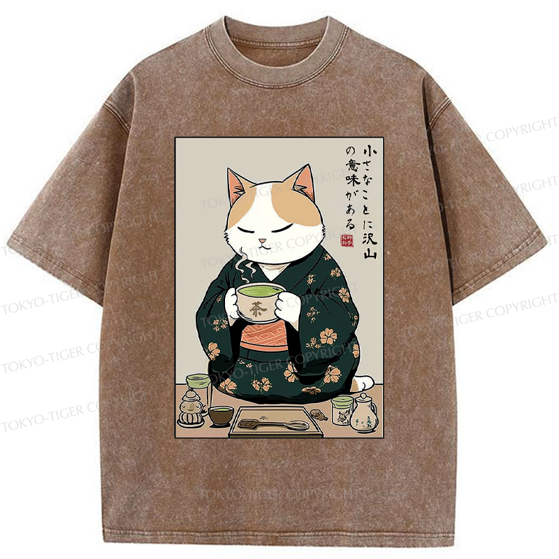 Tokyo-Tiger Cat Tea Ceremony: Little Things Mean A Lot Washed T-Shirt