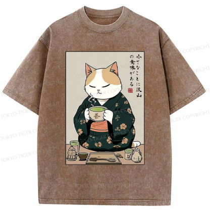 Tokyo-Tiger Cat Tea Ceremony: Little Things Mean A Lot Washed T-Shirt