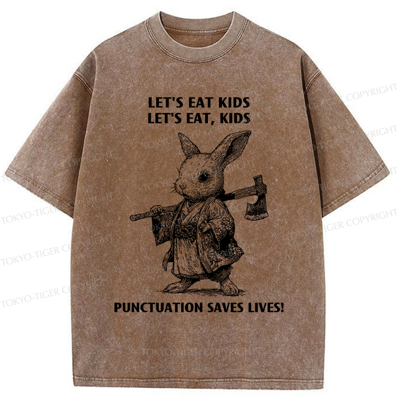 Tokyo-Tiger Punctuation Saves Lives-Samurai Rabbit Washed T-Shirt