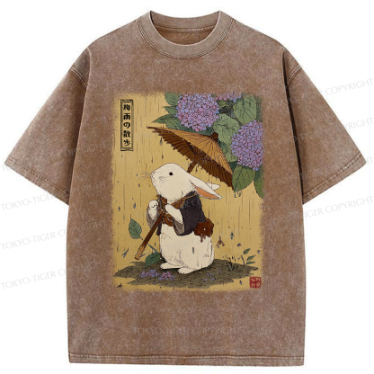 Tokyo-Tiger Ukiyoe Rainy Stroll Bunny Washed T-Shirt