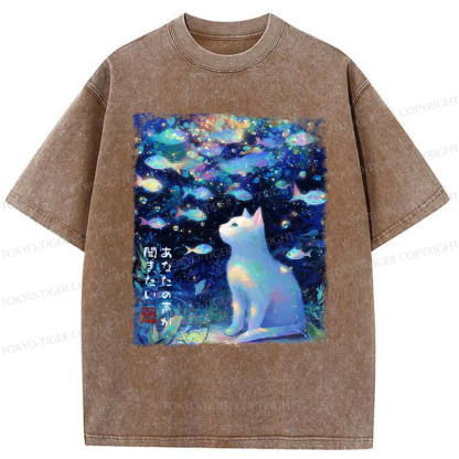 Tokyo-Tiger Cat&Fish: I Want to Hear Your Voice Washed T-Shirt