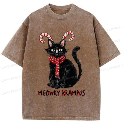 Tokyo-Tiger Meowry Krampus-The Festive Rebel Washed T-Shirt