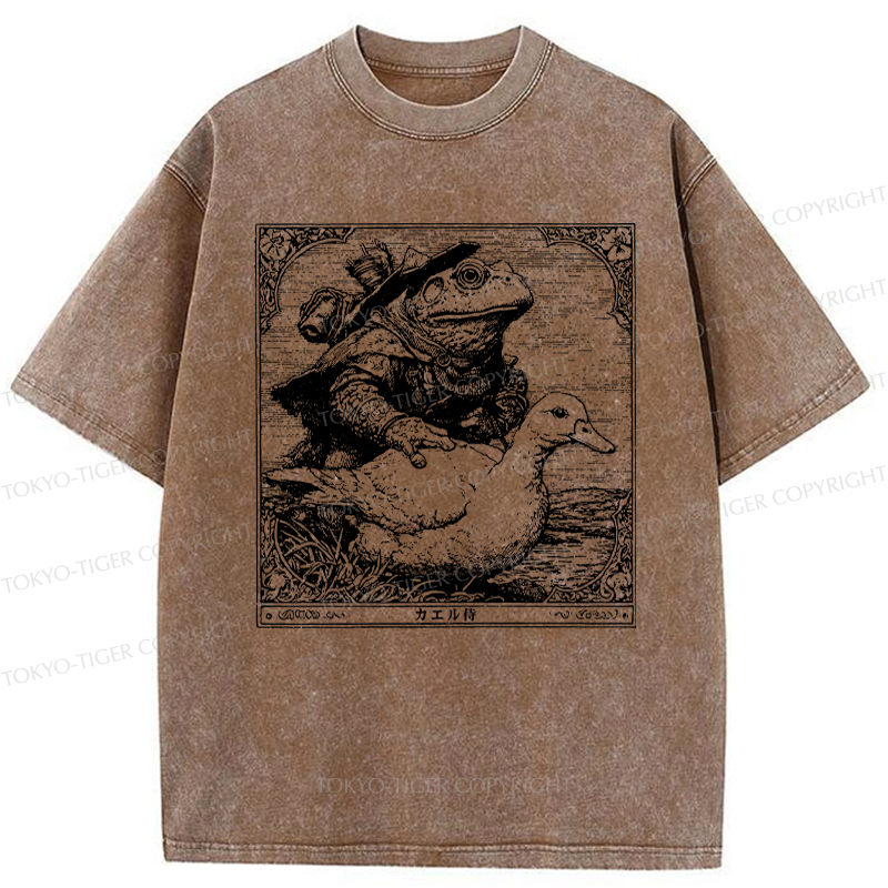Tokyo-Tiger Frog Samurai and Goose Adventures Washed T-Shirt