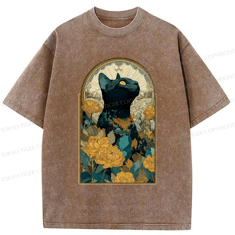 Tokyo-Tiger The Cat and Eternal Blossoms Washed T-Shirt