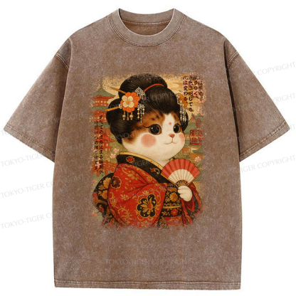 Tokyo-Tiger Ukiyoe Japanese Cat Princess Washed T-Shirt