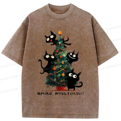 Tokyo-Tiger Who Needs Ornaments When You Have Cats? Washed T-Shirt