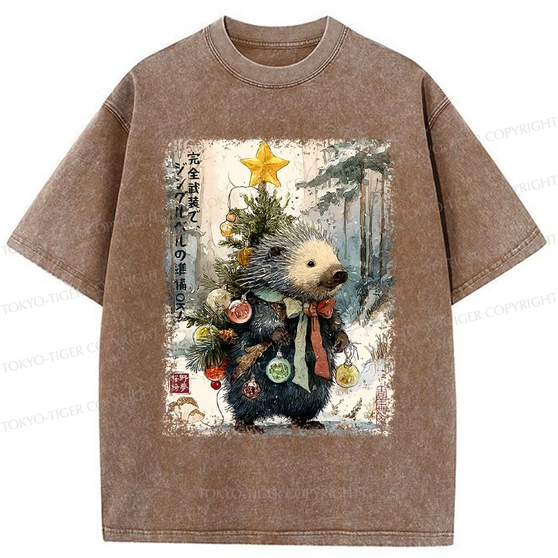 Tokyo-Tiger Hedgehog: Decked Out and Ready to Jingle! Washed T-Shirt