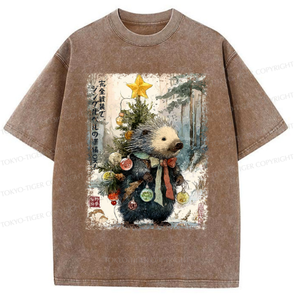 Tokyo-Tiger Hedgehog: Decked Out and Ready to Jingle! Washed T-Shirt