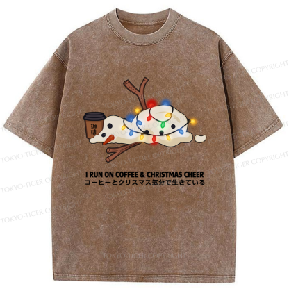 Tokyo-Tiger I Run On Coffee & Christmas Cheer Washed T-Shirt