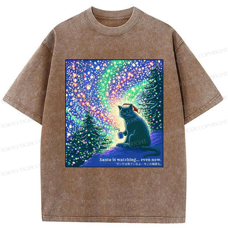 Tokyo-Tiger Santa Is Watching... Even Now Washed T-Shirt