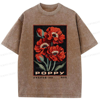 Tokyo-Tiger Timeless Poppy Stamp Washed T-Shirt