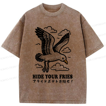 Tokyo-Tiger Funny Seagulls Stealing French Fries Washed T-Shirt