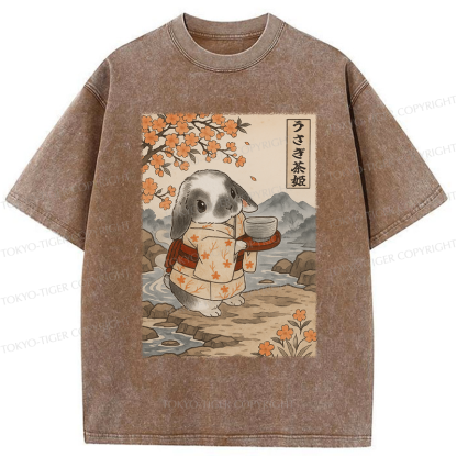 Tokyo-Tiger Ukiyoe Rabbit serves tea Poster Washed T-Shirt