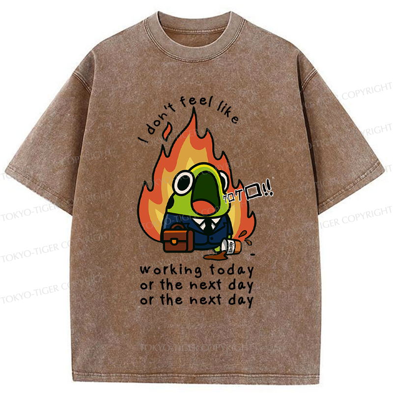 Tokyo-Tiger Funny Frog Don't want to work Meme Washed T-Shirt