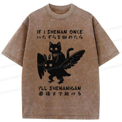 Tokyo-Tiger Funny Cat Riding Mothman Meme Washed T-Shirt
