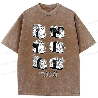Tokyo-Tiger Funny Eat Cat Sushi meme Washed T-Shirt
