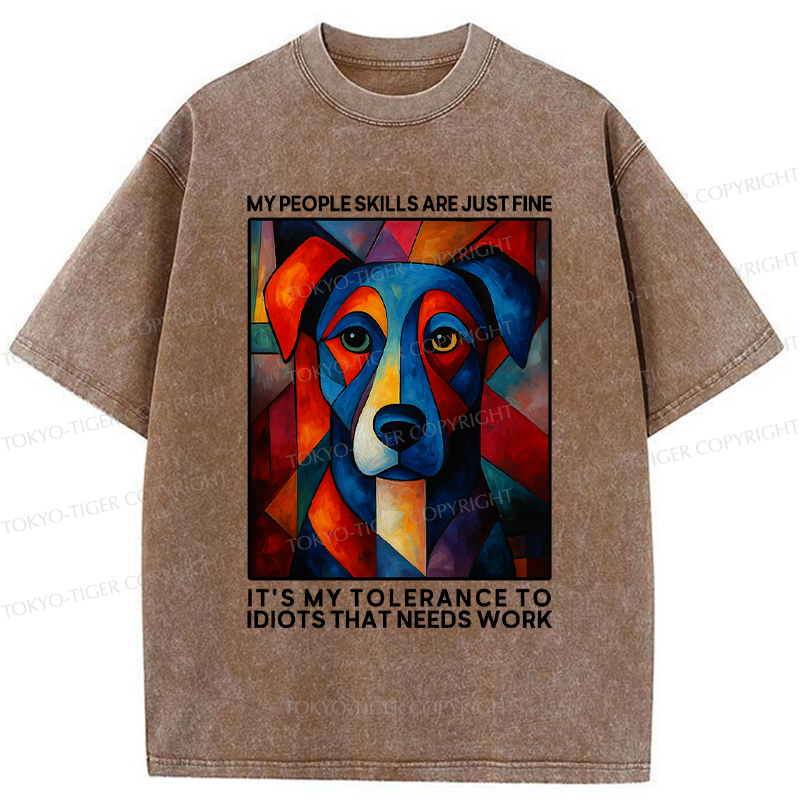 Tokyo-Tiger Funny Picasso Dog Meme Washed T-Shirt