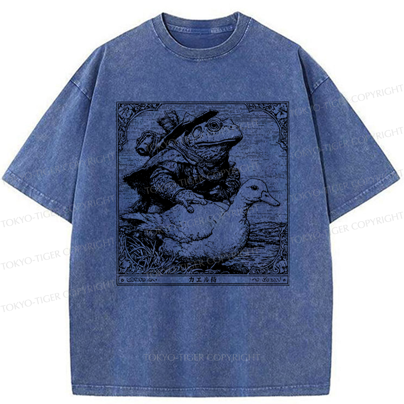 Tokyo-Tiger Frog Samurai and Goose Adventures Washed T-Shirt