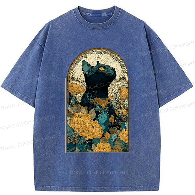 Tokyo-Tiger The Cat and Eternal Blossoms Washed T-Shirt