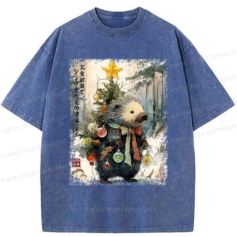 Tokyo-Tiger Hedgehog: Decked Out and Ready to Jingle! Washed T-Shirt