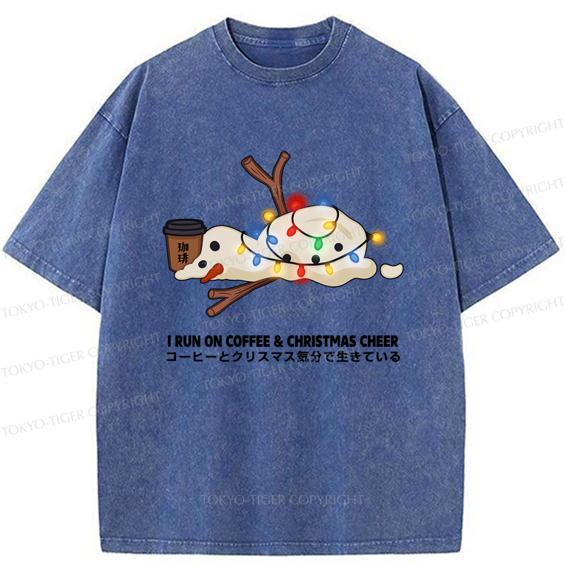 Tokyo-Tiger I Run On Coffee & Christmas Cheer Washed T-Shirt
