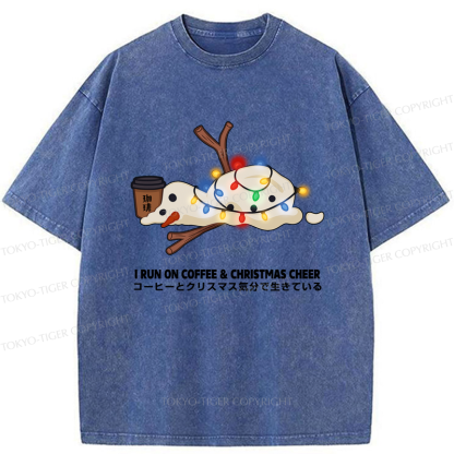 Tokyo-Tiger I Run On Coffee & Christmas Cheer Washed T-Shirt