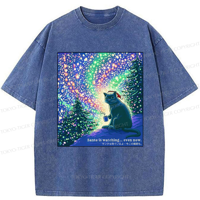 Tokyo-Tiger Santa Is Watching... Even Now Washed T-Shirt