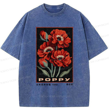 Tokyo-Tiger Timeless Poppy Stamp Washed T-Shirt
