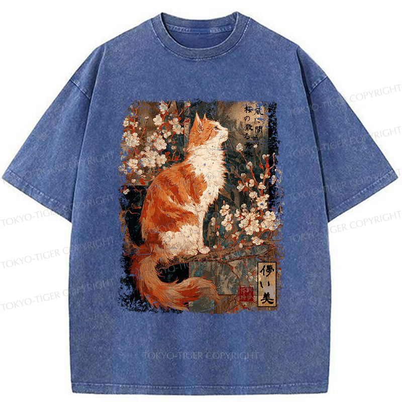 Tokyo-Tiger Ask The Wind, The Meaning Of Falling Blossoms Washed T-Shirt