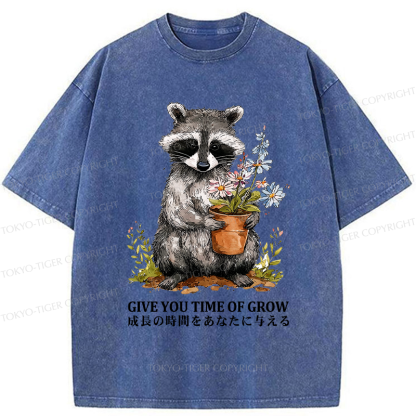 Tokyo-Tiger Nurture with the Raccoon: Growth Takes Time Washed T-Shirt
