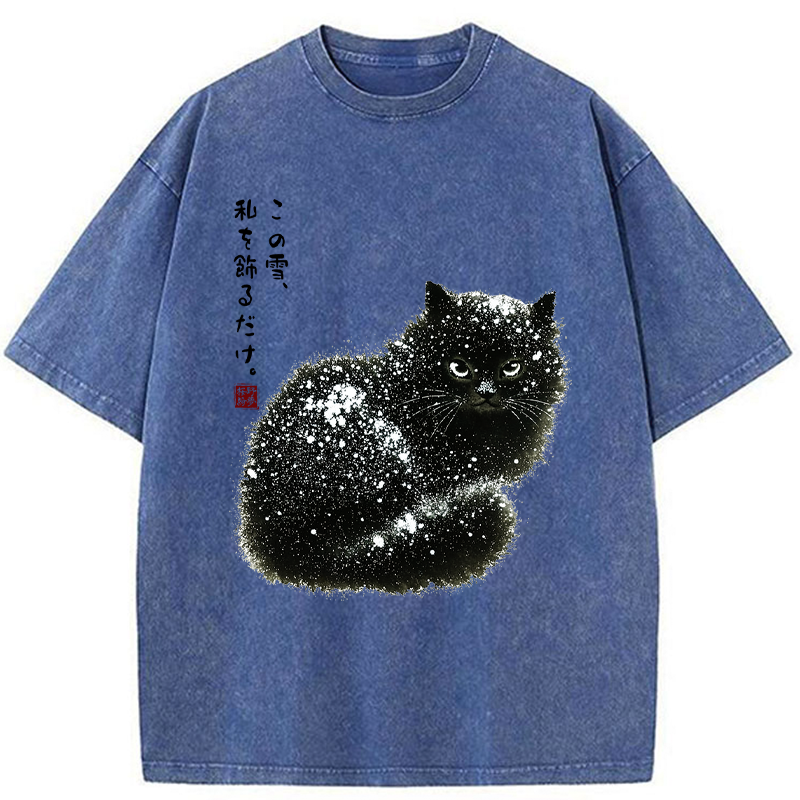 Tokyo-Tiger Black Cat Adorned by Snow Washed T-Shirt