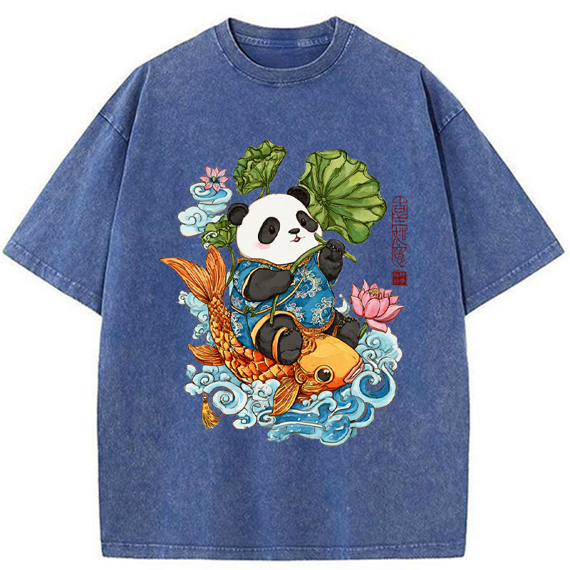 Tokyo-Tiger Lotus Bliss Panda Washed T-Shirt