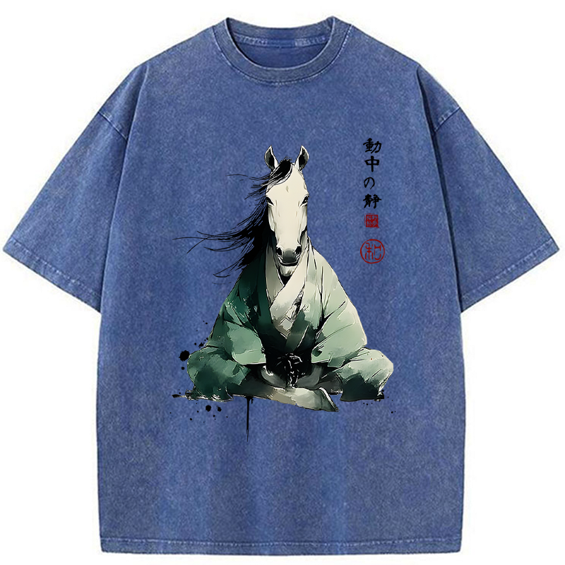 Tokyo-Tiger Zen Stallion Stillness In Motion Washed T-Shirt