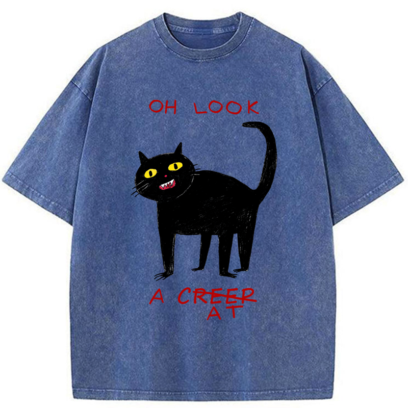 Tokyo-Tiger Funny Creep Cat Washed T-Shirt
