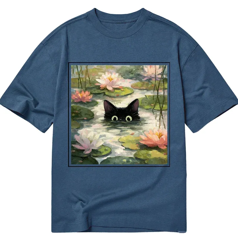 Tokyo-Tiger Black Cat and Lotus Flower Classic T-Shirt