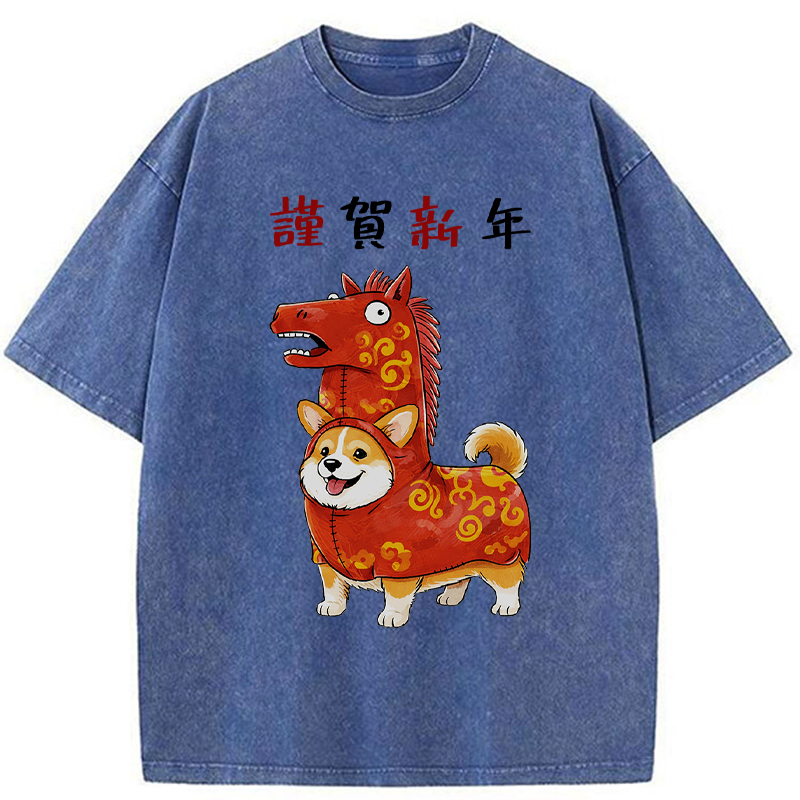 Tokyo-Tiger New Year Corgi Washed T-Shirt