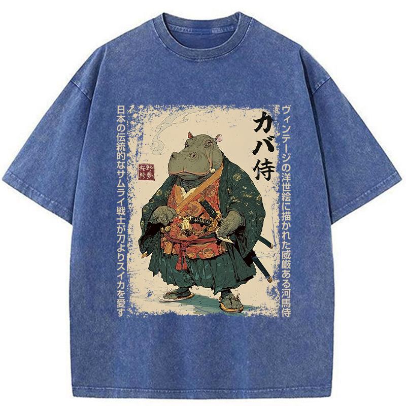 Tokyo-Tiger Samurai Hippo: Slicer of Melons Washed T-Shirt