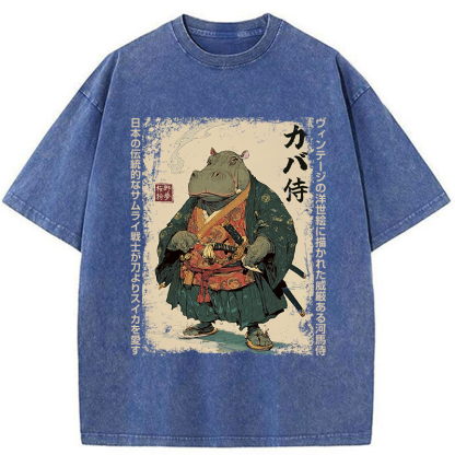 Tokyo-Tiger Samurai Hippo: Slicer of Melons Washed T-Shirt