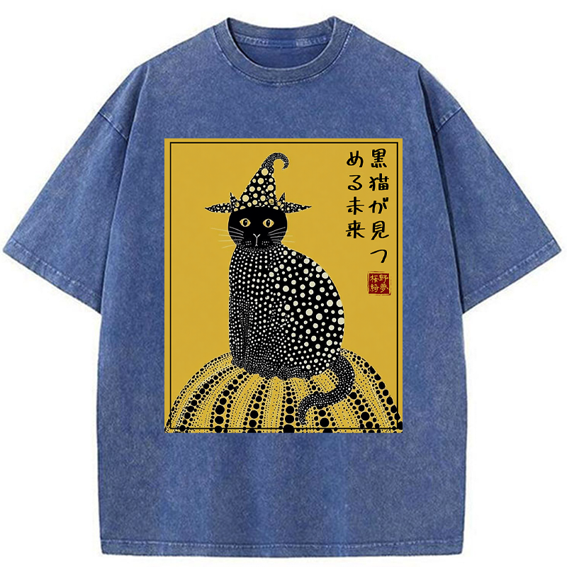 Tokyo-Tiger Black Cat's Glimpse of the Future Washed T-Shirt