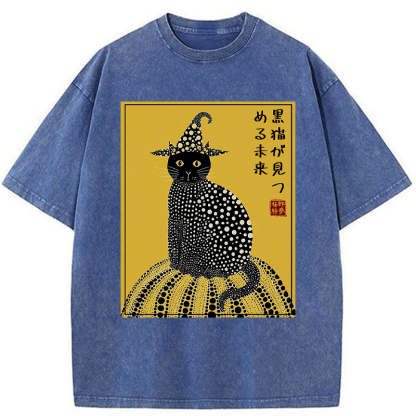 Tokyo-Tiger Black Cat's Glimpse of the Future Washed T-Shirt