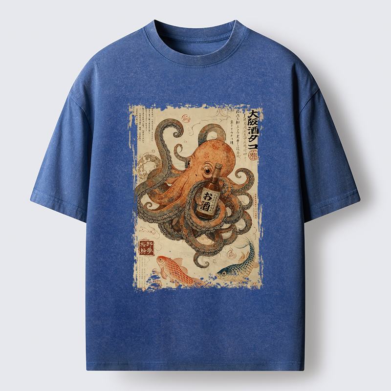 Tokyo-Tiger Osaka Sake & Octopus Washed T-Shirt