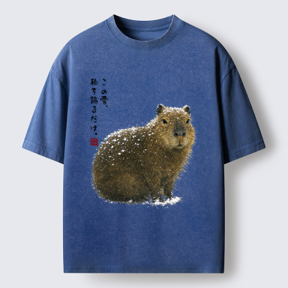 Tokyo-Tiger Snow Adorns Me: Capybara Serenity Washed T-Shirt