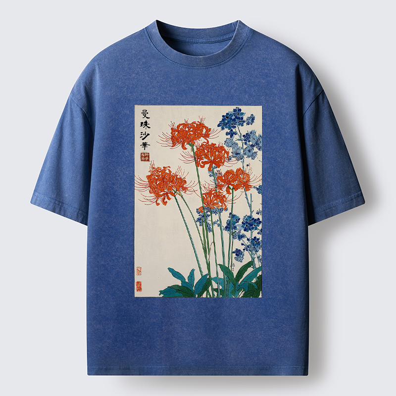 Tokyo-Tiger Red Spider Lily Bloom Washed T-Shirt