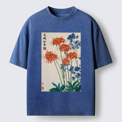 Tokyo-Tiger Red Spider Lily Bloom Washed T-Shirt