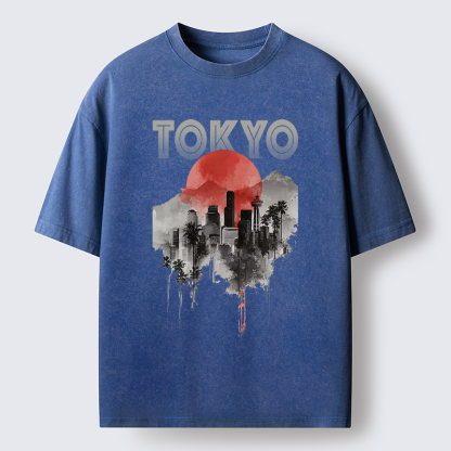 Tokyo-Tiger Sunset in Tokyo Washed T-Shirt