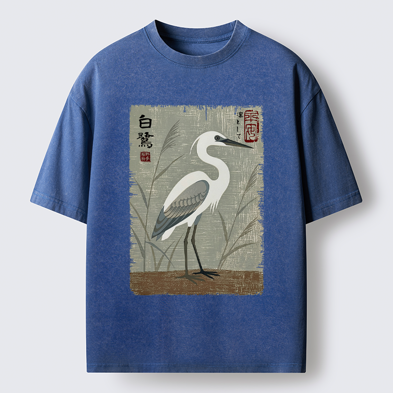 Tokyo-Tiger Graceful Egret Vintage Washed T-Shirt