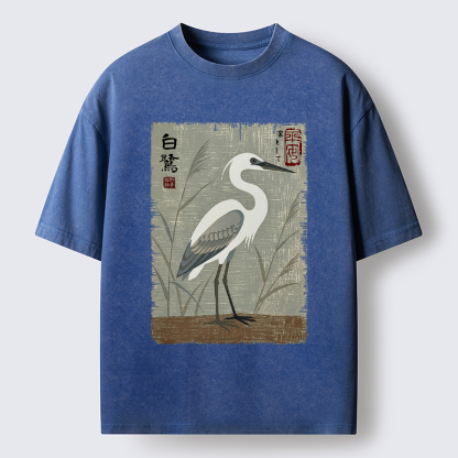 Tokyo-Tiger Graceful Egret Vintage Washed T-Shirt