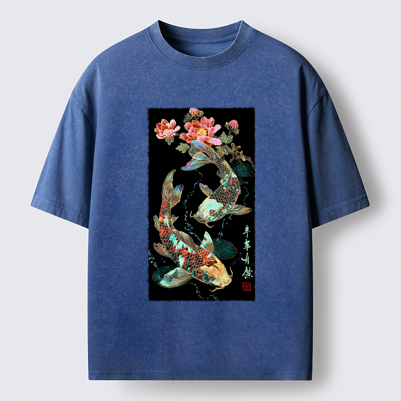 Tokyo-Tiger Everlasting Abundance:Koi & Peony Washed T-Shirt