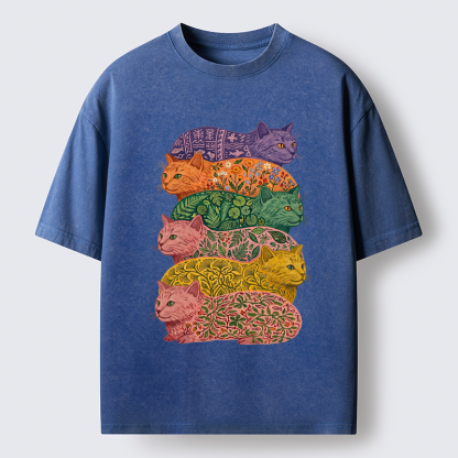 Tokyo-Tiger Botanical Felines Stacking Washed T-Shirt